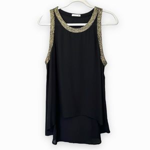 Black & Gold High Neck Sleeveless Blouse
